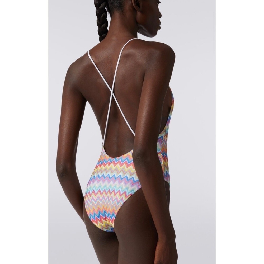 Missoni Mare Women Multicolor Zigzag Knit Deep V-Neck One-Piece Swimsuit NEW - Picture 3 of 6